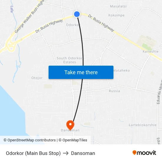 Odorkor (Main Bus Stop) to Dansoman map