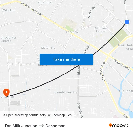 Fan Milk Junction to Dansoman map