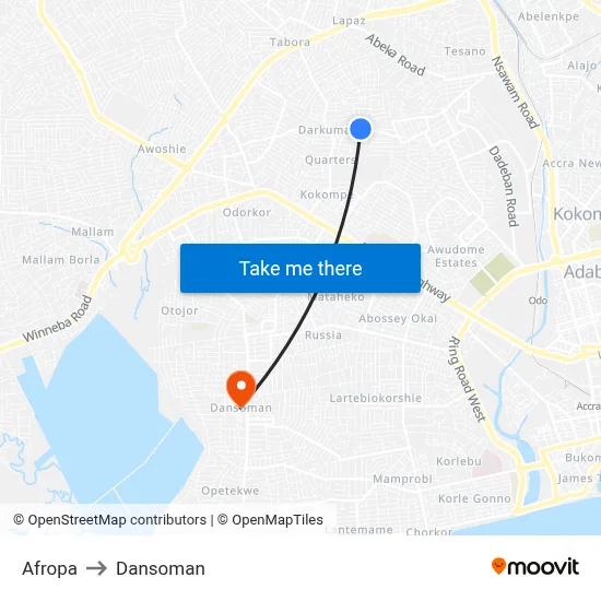 Afropa to Dansoman map