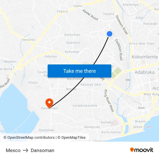 Mesco to Dansoman map