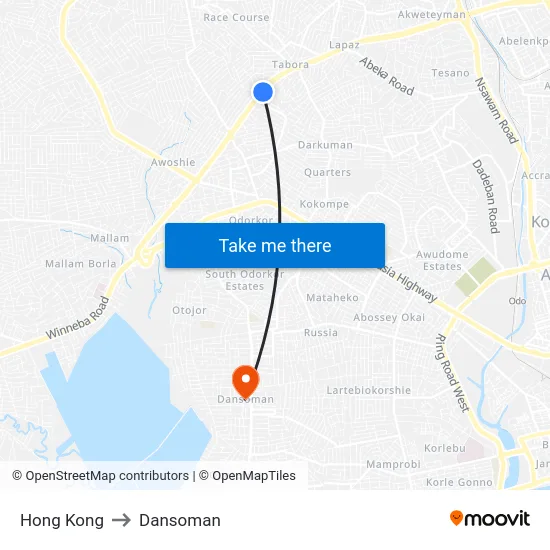 Hong Kong to Dansoman map