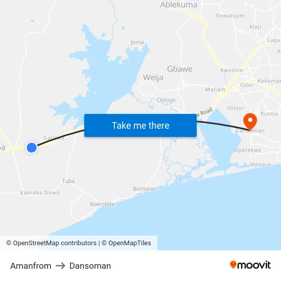 Amanfrom to Dansoman map