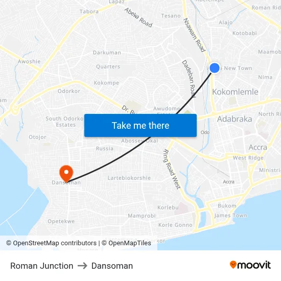 Roman Junction to Dansoman map