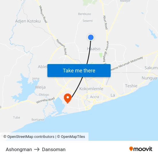 Ashongman to Dansoman map