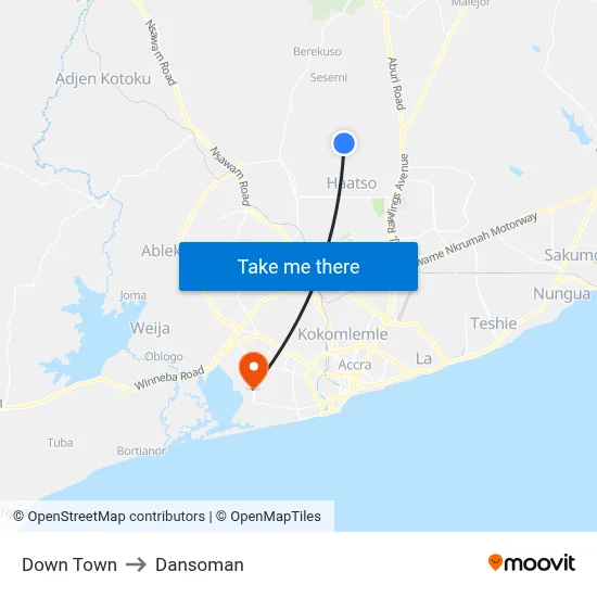 Down Town to Dansoman map