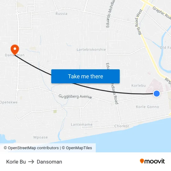 Korle Bu to Dansoman map