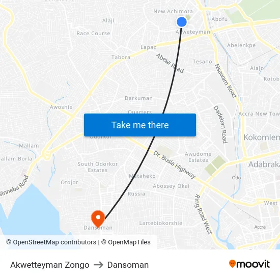 Akwetteyman Zongo to Dansoman map