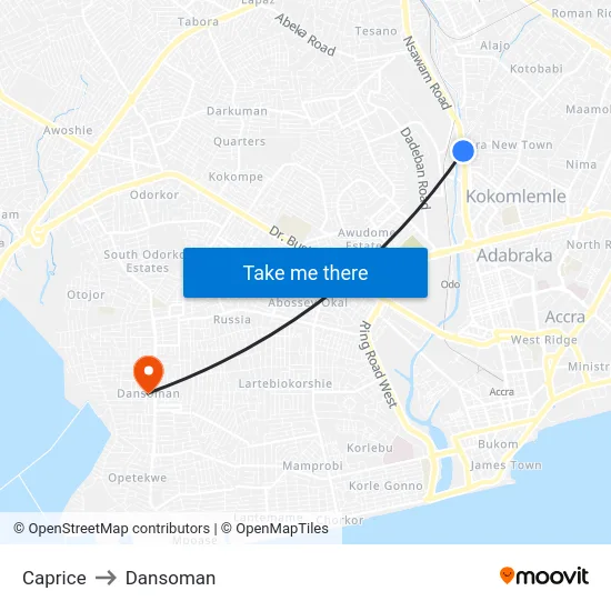 Caprice to Dansoman map