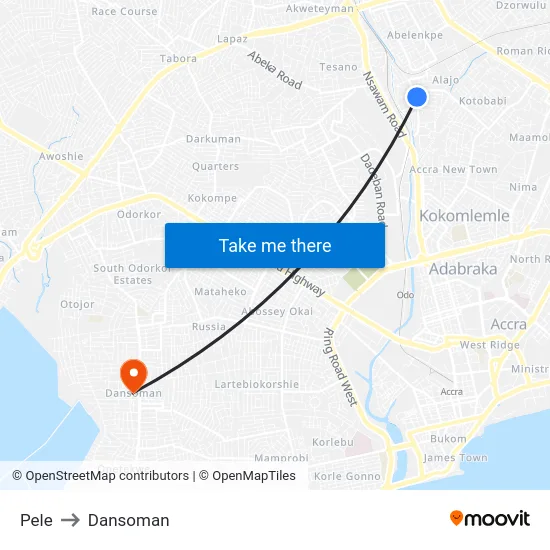 Pele to Dansoman map