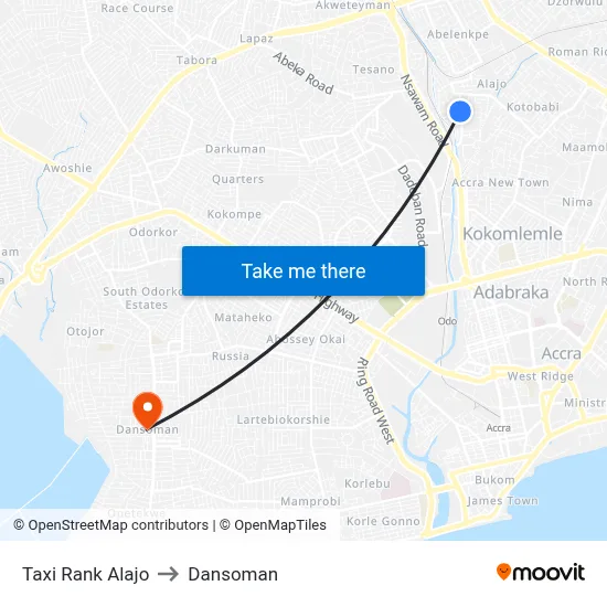 Taxi Rank Alajo to Dansoman map