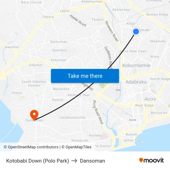 Kotobabi Down (Polo Park) to Dansoman map