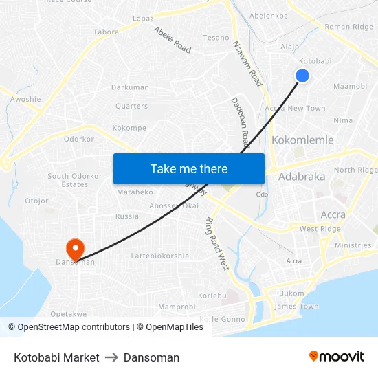 Kotobabi Market to Dansoman map