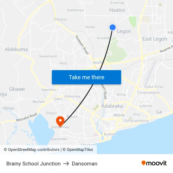 Brainy School Junction to Dansoman map