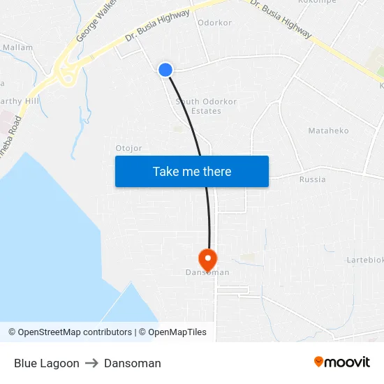 Blue Lagoon to Dansoman map
