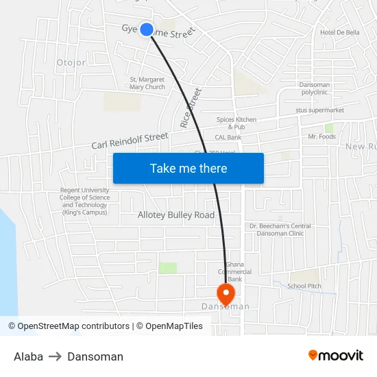 Alaba to Dansoman map