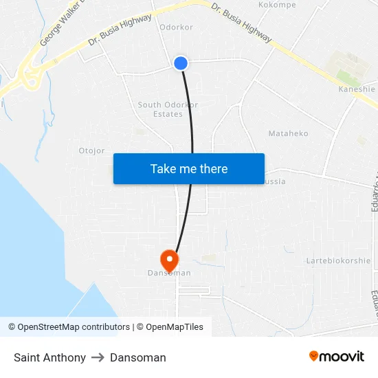 Saint Anthony to Dansoman map