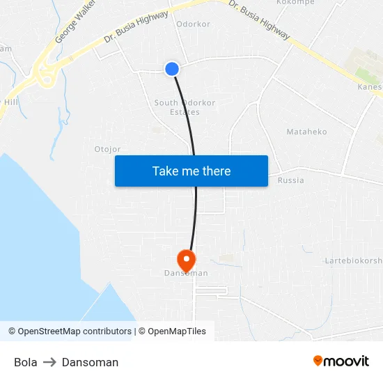 Bola to Dansoman map