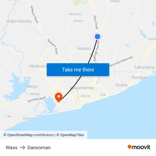 Wass to Dansoman map