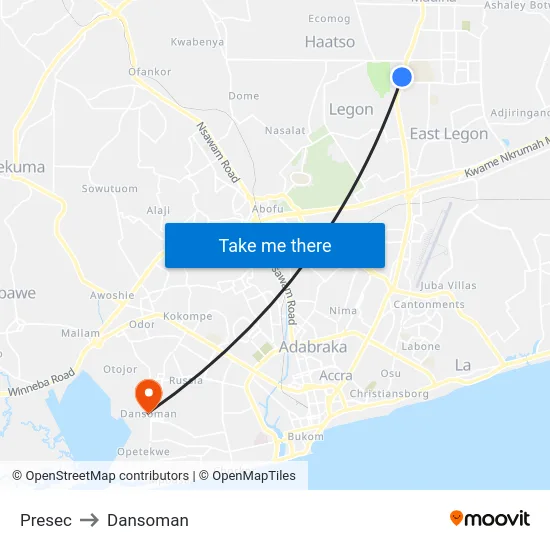 Presec to Dansoman map