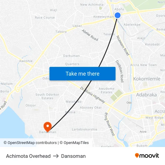Achimota Overhead to Dansoman map