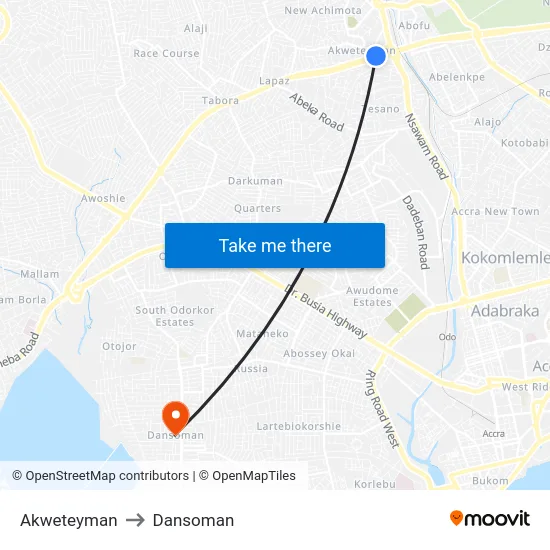 Akweteyman to Dansoman map