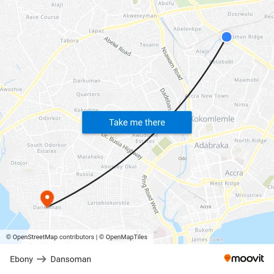 Ebony to Dansoman map