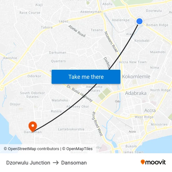 Dzorwulu Junction to Dansoman map