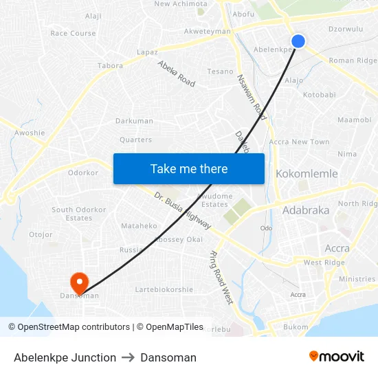 Abelenkpe Junction to Dansoman map