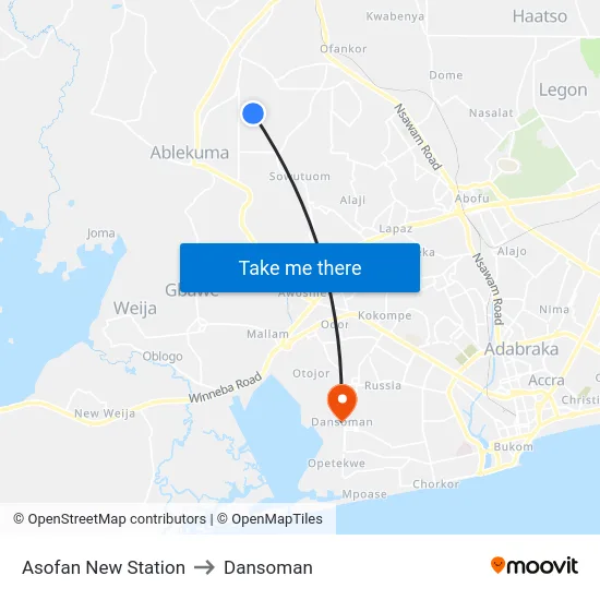 Asofan New Station to Dansoman map