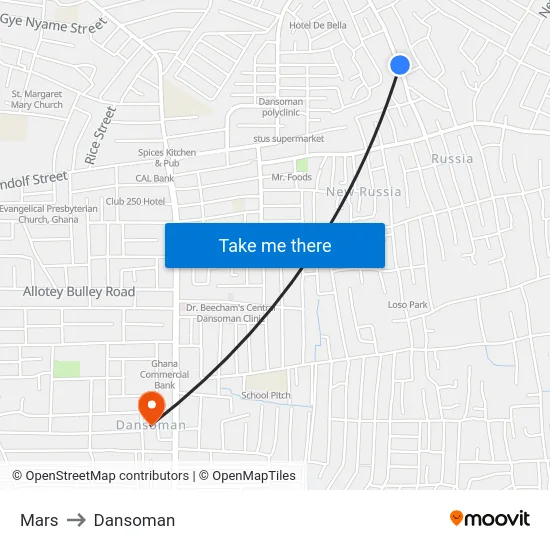 Mars to Dansoman map