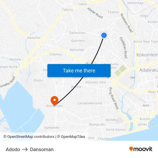 Adodo to Dansoman map