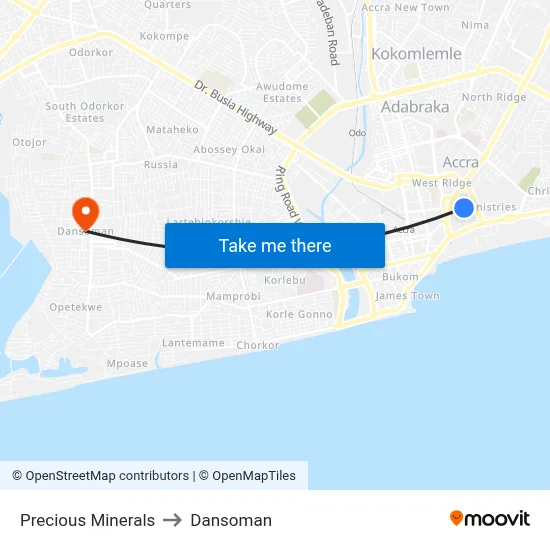 Precious Minerals to Dansoman map