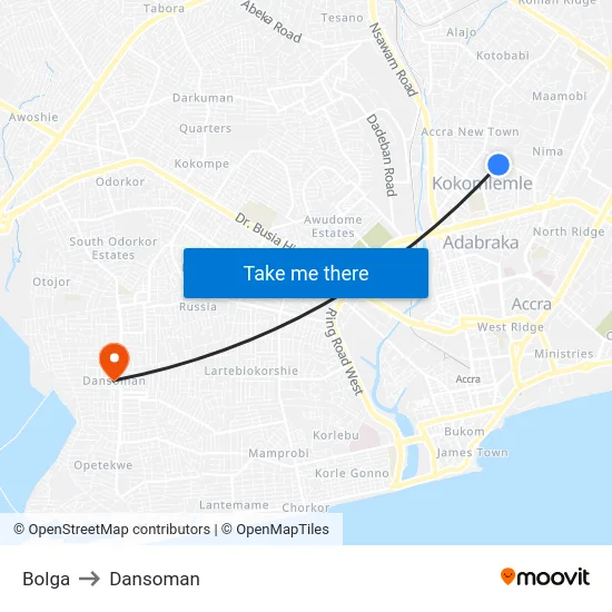 Bolga to Dansoman map