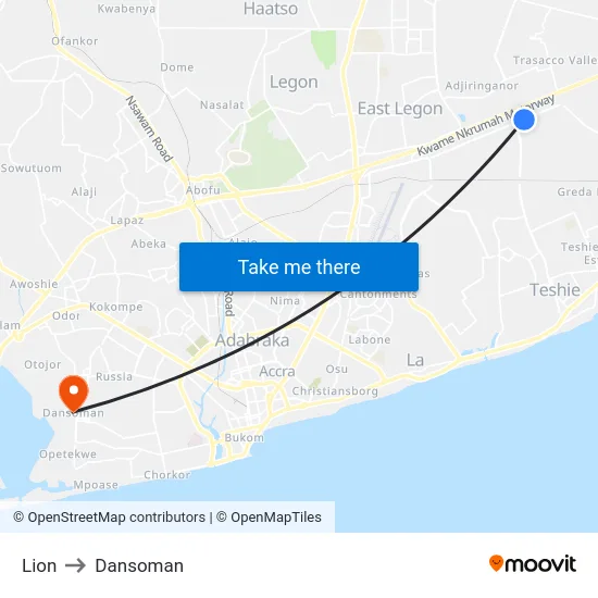 Lion to Dansoman map