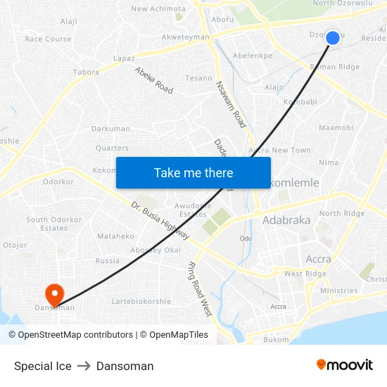 Special Ice to Dansoman map
