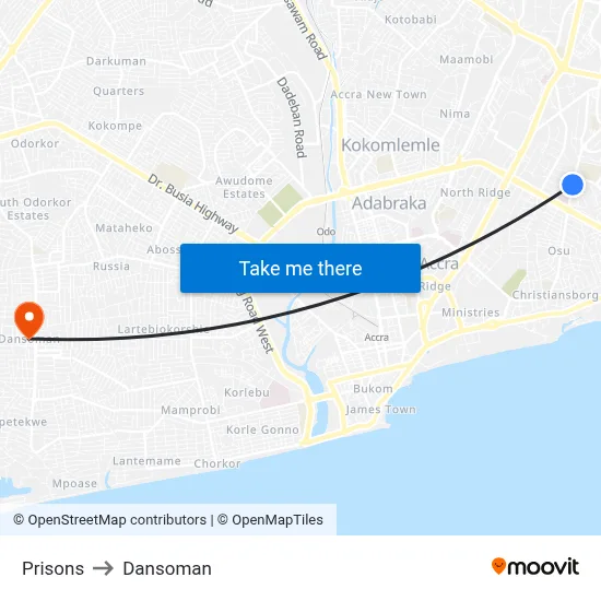 Prisons to Dansoman map