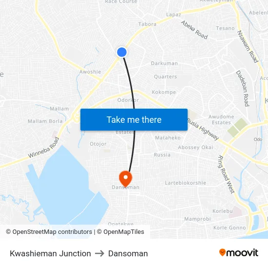 Kwashieman Junction to Dansoman map