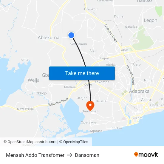 Mensah Addo Transfomer to Dansoman map
