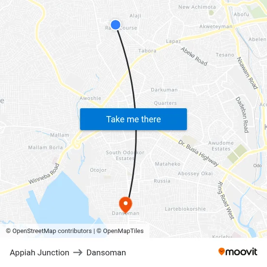 Appiah Junction to Dansoman map