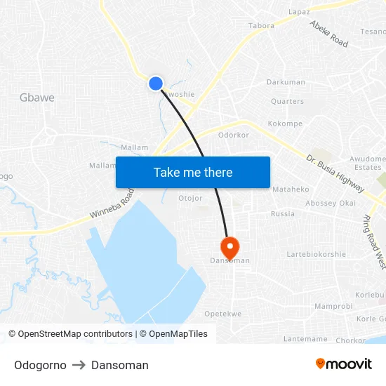 Odogorno to Dansoman map