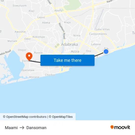 Maami to Dansoman map