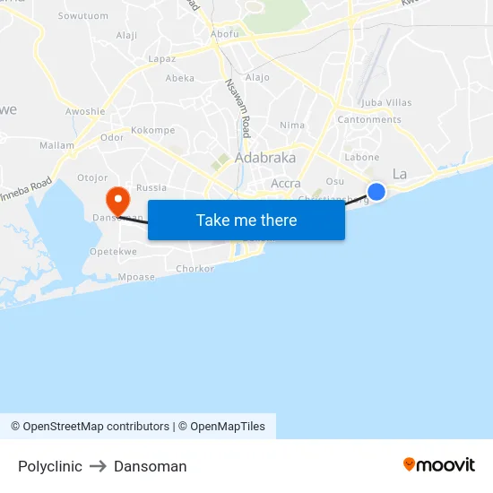 Polyclinic to Dansoman map