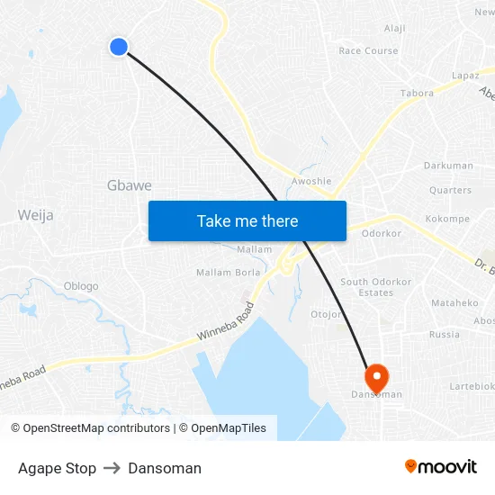 Agape Stop to Dansoman map