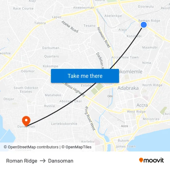 Roman Ridge to Dansoman map