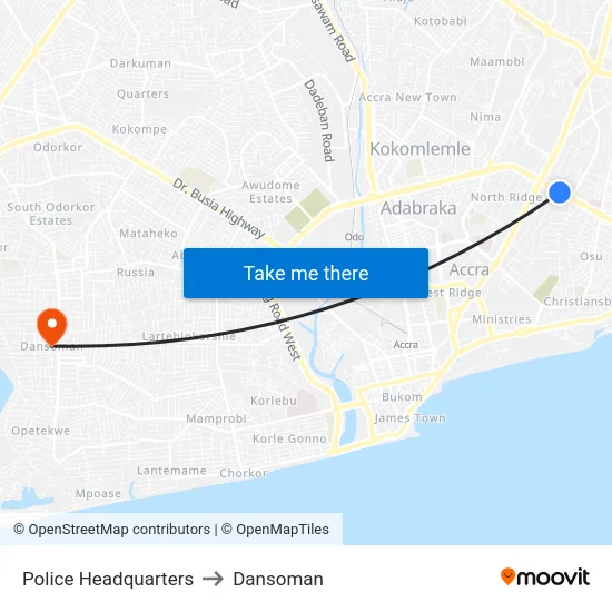 Police Headquarters to Dansoman map