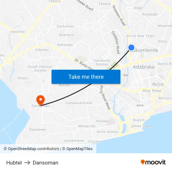 Hubtel to Dansoman map