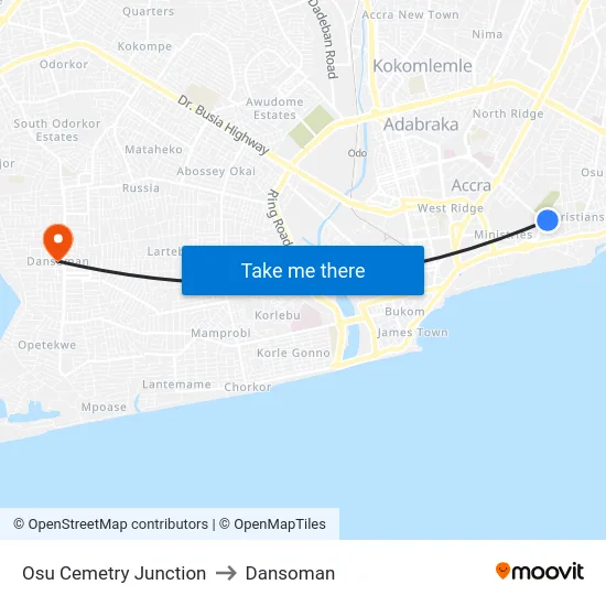 Osu Cemetry Junction to Dansoman map