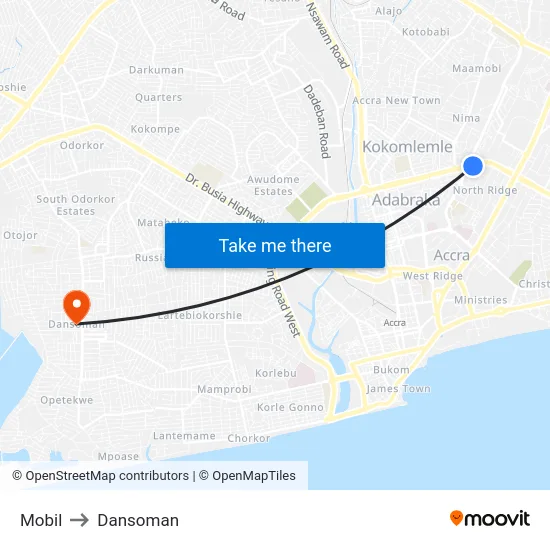 Mobil to Dansoman map