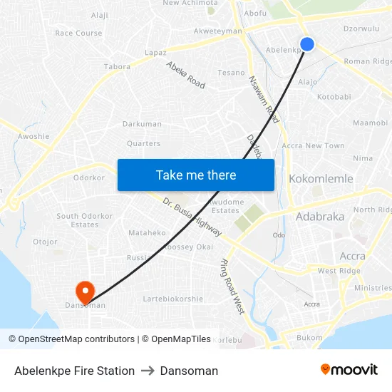 Abelenkpe Fire Station to Dansoman map