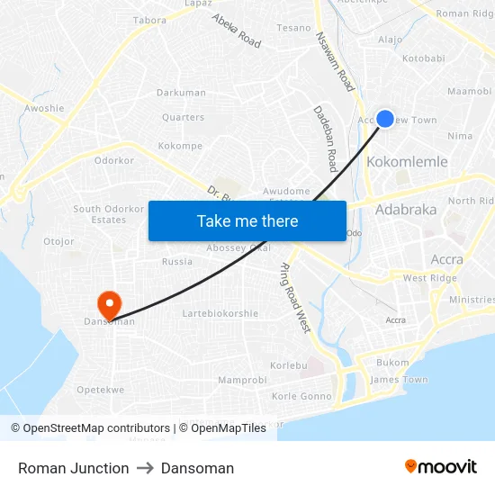 Roman Junction to Dansoman map